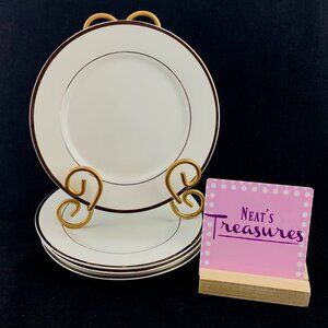 Lynn's CELEBRATION Fine China Thick Platinum Verge White Salad Plates Set  Four